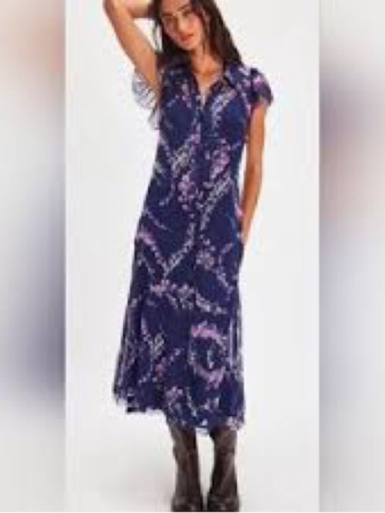 Free People Dresses & Skirts - Free People Navy Maxi Dress with Pink Floral Accents